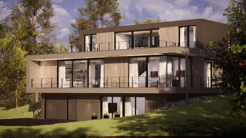 Casa moderna de tres pisos con iluminación natural