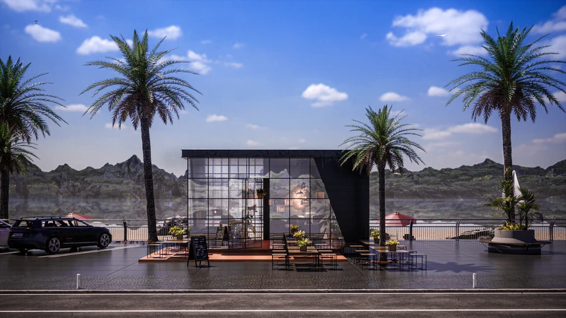 Cafetería junto al mar con vista panorámica
