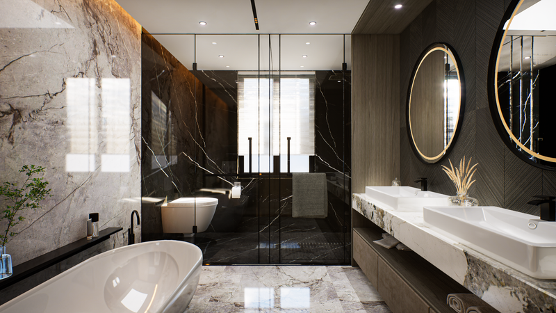 Render fotorealista de un baño lujoso